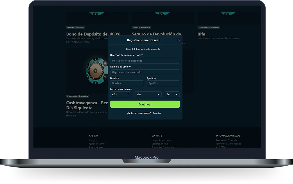 Dendera Casino formulario de registro de cuenta real en la plataforma